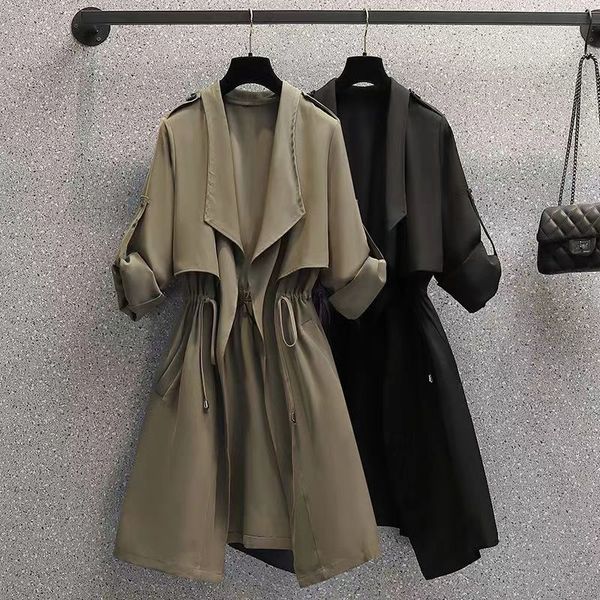 women's trench coats slim temperament women spring autumn solid casual long sleeves lace up mid length korean fashion oversized 4xl 230, Tan;black
women's trench coats slim temperament women spring autumn solid casual long sleeves lace up mid length korean fashion oversized 4xl 230, Tan;black