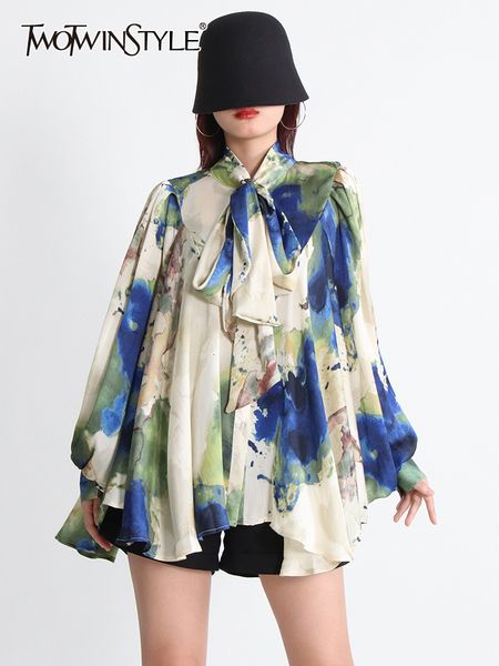 women's blouses shirts twotwinstyle loose autumn shirt for women bowknot collar lantern sleeve print colorblock blouses female clothes, White
women's blouses shirts twotwinstyle loose autumn shirt for women bowknot collar lantern sleeve print colorblock blouses female clothes, White