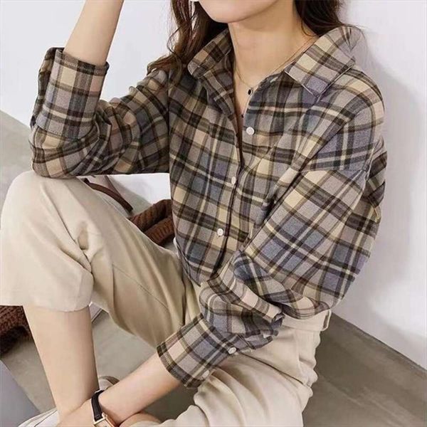 plaid shirt for women autumn and winter retro hong kong style medium long loose versatile sleeved lining, White
plaid shirt for women autumn and winter retro hong kong style medium long loose versatile sleeved lining, White