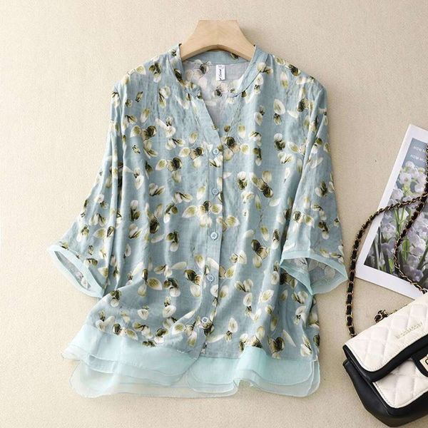 style refresh cotton and linen shirt for women art picking gauze printed temperament stitching organza, White
style refresh cotton and linen shirt for women art picking gauze printed temperament stitching organza, White
