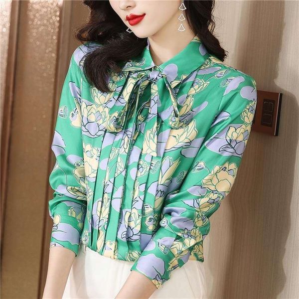 item title french single blouses heavyweight pleated ribbon bow silk printed shirt ladies top, White
item title french single blouses heavyweight pleated ribbon bow silk printed shirt ladies top, White