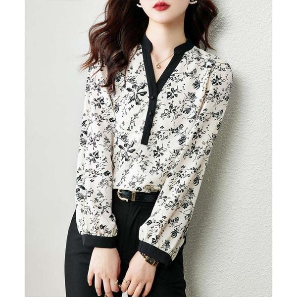 french floral print female early spring chiffon shirt fashionable age reducing unique small beautiful top, White
french floral print female early spring chiffon shirt fashionable age reducing unique small beautiful top, White