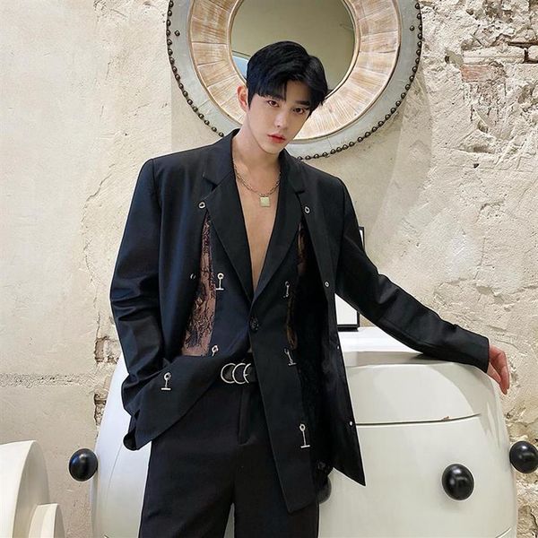 men's suits & blazers suit male lace metal chain buckle casual slim fit coat man streetwear vintage jacket blazer men cl240f, White;black
men's suits & blazers suit male lace metal chain buckle casual slim fit coat man streetwear vintage jacket blazer men cl240f, White;black