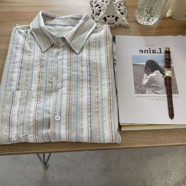 lazy retro pinstriped shirt for women spring and summer loose korean long sleeved, White
lazy retro pinstriped shirt for women spring and summer loose korean long sleeved, White