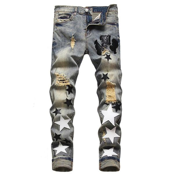 ripped patch men jeans fashion retro blue distressed stretch slim fit pants all-match denim trousers pantalons pour hommes3240
ripped patch men jeans fashion retro blue distressed stretch slim fit pants all-match denim trousers pantalons pour hommes3240