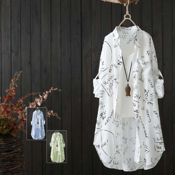 letter printed medium long sleeved shirt for women spring and summer casual korean loose cardigan, White
letter printed medium long sleeved shirt for women spring and summer casual korean loose cardigan, White