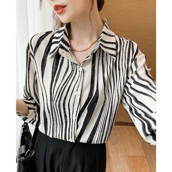 autumn print striped long sleeved shirt fashionable all matching chiffon for women, White
autumn print striped long sleeved shirt fashionable all matching chiffon for women, White