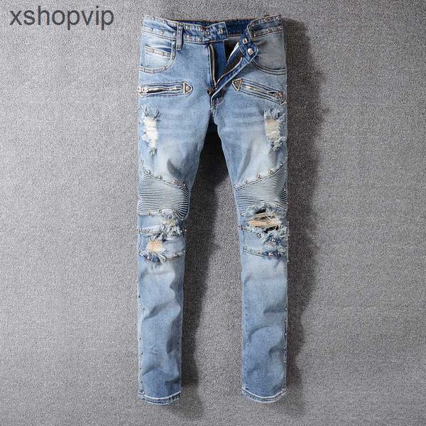 high street trend motorcycle pants punk style studded decorative stitching small straight jeans fashion brand washed ripped casual jeans, Blue
high street trend motorcycle pants punk style studded decorative stitching small straight jeans fashion brand washed ripped casual jeans, Blue