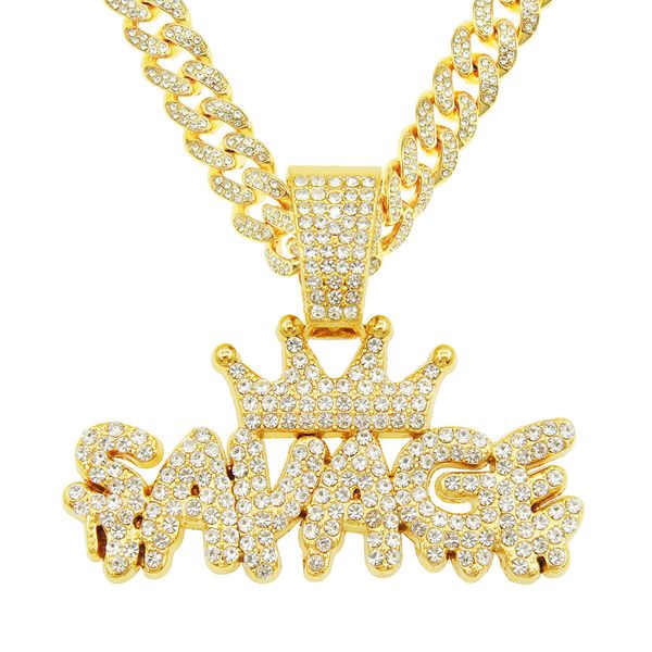 hip hop men rapper diamond pendant necklace shiny crown sawage letters pendant micro-inset zircon jewelry night club accessory sweater colla, Silver
hip hop men rapper diamond pendant necklace shiny crown sawage letters pendant micro-inset zircon jewelry night club accessory sweater colla, Silver