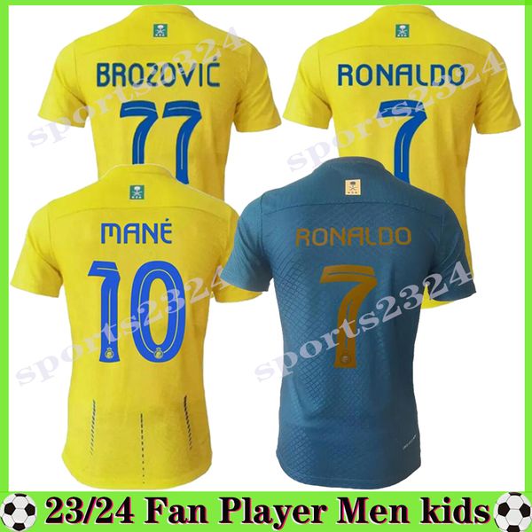 23 24 al nassr fc soccer jerseys ronaldo 2023 2024 home yellow away cr7 mane gonzalo martinez talisca fans player version men kids kit footb, Black;yellow
23 24 al nassr fc soccer jerseys ronaldo 2023 2024 home yellow away cr7 mane gonzalo martinez talisca fans player version men kids kit footb, Black;yellow