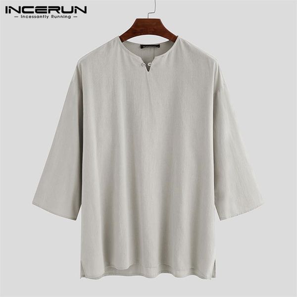 incerun vintage cotton linen men shirt 3 4 sleeve casual loose v neck solid color mens pullovers retro streetwear camisa 20202572, White;black
incerun vintage cotton linen men shirt 3 4 sleeve casual loose v neck solid color mens pullovers retro streetwear camisa 20202572, White;black