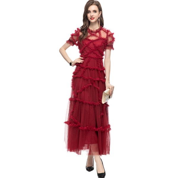 women's runway dresses o neck short sleeves ruffles embroidery layered elegant long party prom gown, Black
women's runway dresses o neck short sleeves ruffles embroidery layered elegant long party prom gown, Black
