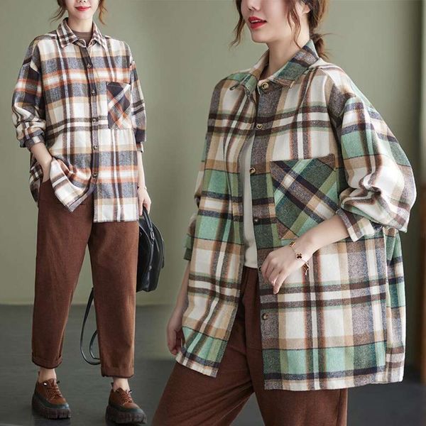 art retro cotton checkered shirt slim all matching womens autumn loose top, White
art retro cotton checkered shirt slim all matching womens autumn loose top, White