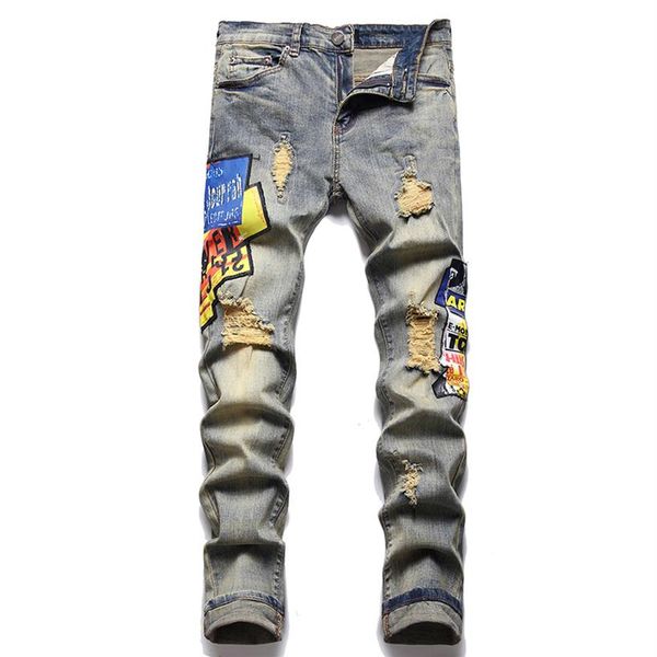 retro blue men's jeans summer street ripped hole pants print patch pantalones para hombre vaqueros214n
retro blue men's jeans summer street ripped hole pants print patch pantalones para hombre vaqueros214n