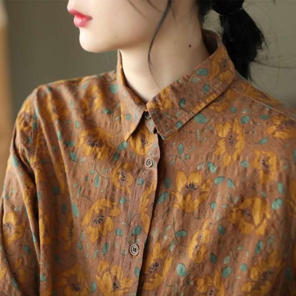 spring style retro floral cotton shirt female temperament flower color long sleeved, White
spring style retro floral cotton shirt female temperament flower color long sleeved, White