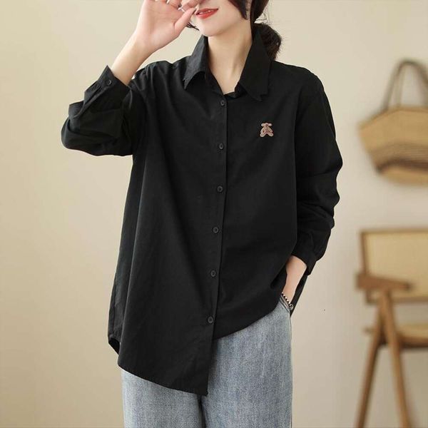 art and pure color casual long sleeve shishirt ladies spring embroidered loose shirt, White
art and pure color casual long sleeve shishirt ladies spring embroidered loose shirt, White