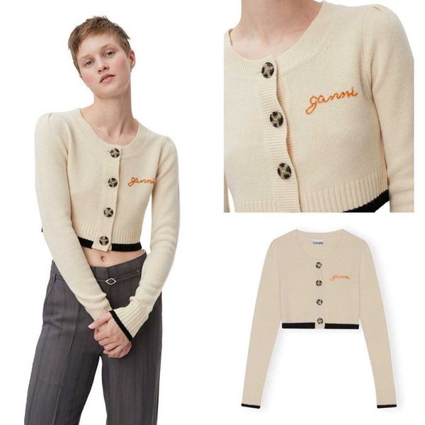 23ss designer sweater coats gannis classic versatile letter beaded short round neck wool fashion knitted cardigan for women, White
23ss designer sweater coats gannis classic versatile letter beaded short round neck wool fashion knitted cardigan for women, White