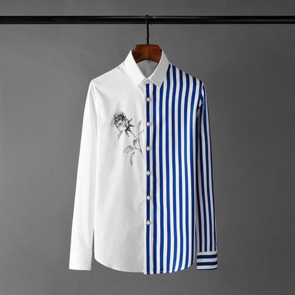 new stripe mens shirts luxury long sleeve rose printed casual male shirts plus size 4xl fashion slim fit party man263q, White;black 
new stripe mens shirts luxury long sleeve rose printed casual male shirts plus size 4xl fashion slim fit party man263q, White;black
