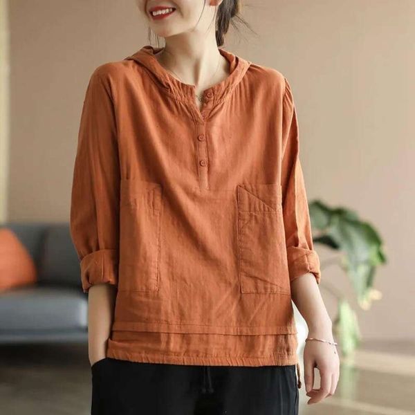 artsy retro hooded long sleeved shirt for women spring style loose all matching casual cotton and linen bottom top, White
artsy retro hooded long sleeved shirt for women spring style loose all matching casual cotton and linen bottom top, White