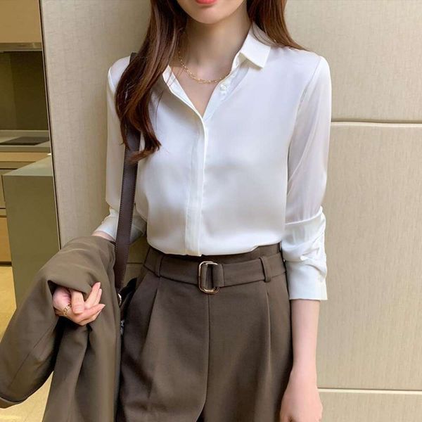 color satin long sleeved shirt for women autumn design niche light mature hong kong style chiffon, White
color satin long sleeved shirt for women autumn design niche light mature hong kong style chiffon, White