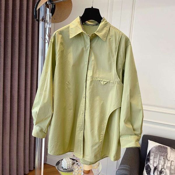 fashion shirt for women with a sense of design loose casual retro pure color early spring long sleeved, White
fashion shirt for women with a sense of design loose casual retro pure color early spring long sleeved, White