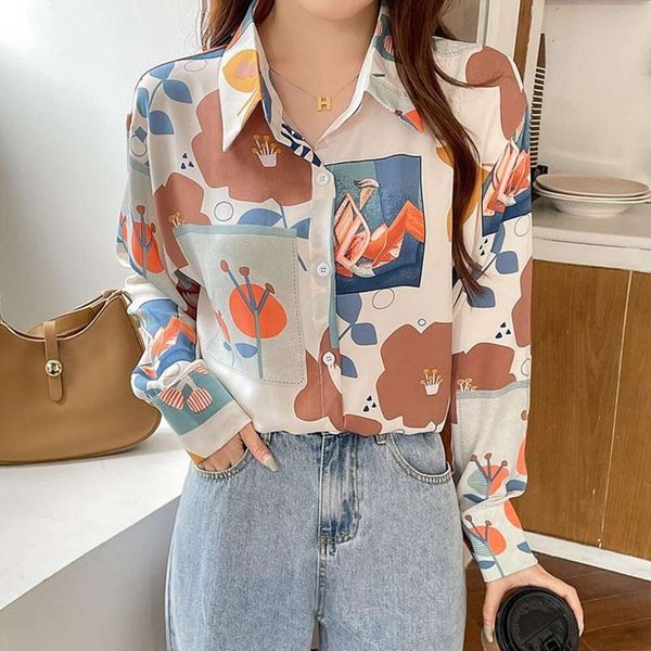 print satin shirt for women spring and autumn design sense niche temperament professional long sleeved trend, White
print satin shirt for women spring and autumn design sense niche temperament professional long sleeved trend, White