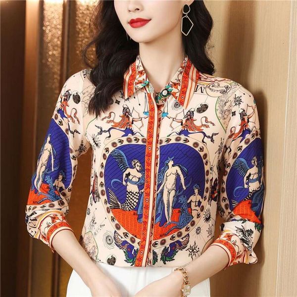 crepe de chine silk shirt womens long sleeved spring fashion baroque printed mulberry top, White
crepe de chine silk shirt womens long sleeved spring fashion baroque printed mulberry top, White