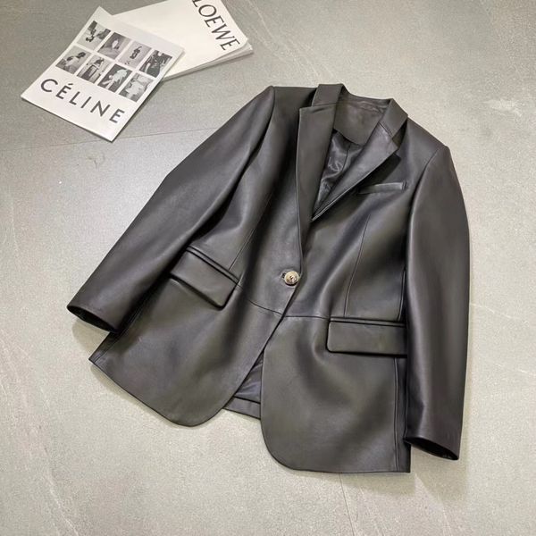 women's leather faux genuine jacket women spring black real sheepskin blazer office ladies coats 230812
women's leather faux genuine jacket women spring black real sheepskin blazer office ladies coats 230812
