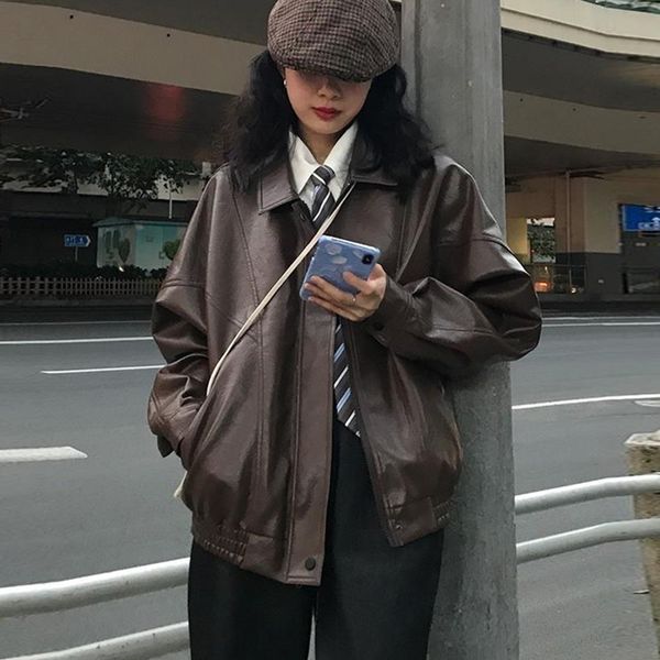 women's jacket vintage solid color casual leather 2023 autumn winter loose motorcycle female fashion zipper 230812, Black;brown
women's jacket vintage solid color casual leather 2023 autumn winter loose motorcycle female fashion zipper 230812, Black;brown