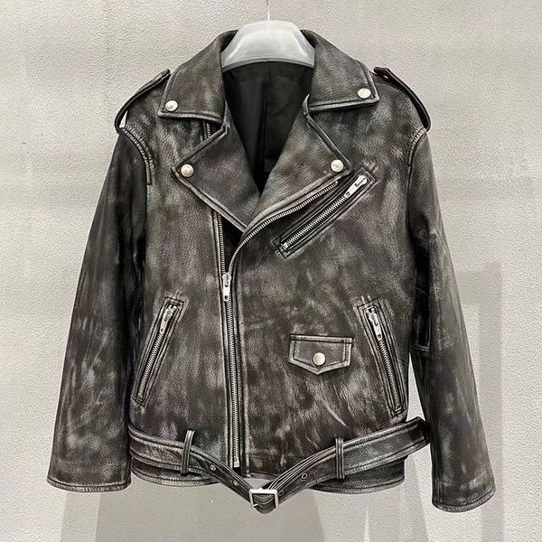 women's leather faux 2023 lady jacket real sheepskin distressed women moto biker coat vintage qg5481 230812, Black
women's leather faux 2023 lady jacket real sheepskin distressed women moto biker coat vintage qg5481 230812, Black