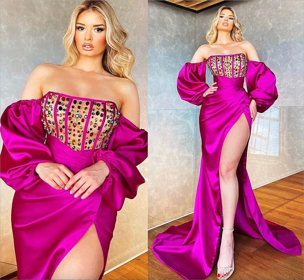 fuchsia plus size arabic aso ebi mermaid prom dresses crystals high split long sleeves satin evening formal party second reception gowns cus, Black
fuchsia plus size arabic aso ebi mermaid prom dresses crystals high split long sleeves satin evening formal party second reception gowns cus, Black