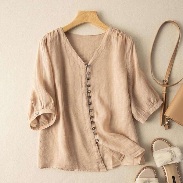 mid sleeves ramie shirt womens art retro loose slimming cotton and linen casual spring summer collection, White
mid sleeves ramie shirt womens art retro loose slimming cotton and linen casual spring summer collection, White