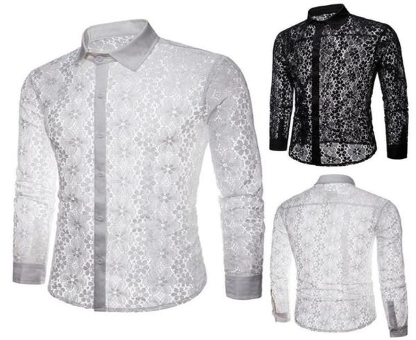 men long sleeve solid color lace see through clubwear buttons down shirt men039s casual shirts3996401, White;black
men long sleeve solid color lace see through clubwear buttons down shirt men039s casual shirts3996401, White;black