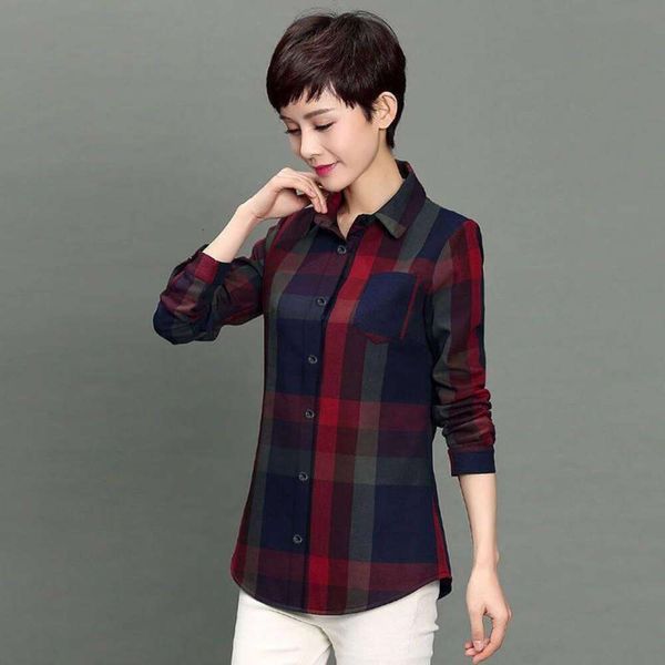 womens clothing spring plaid shirt large size middle aged mothers long sleeved top, White
womens clothing spring plaid shirt large size middle aged mothers long sleeved top, White
