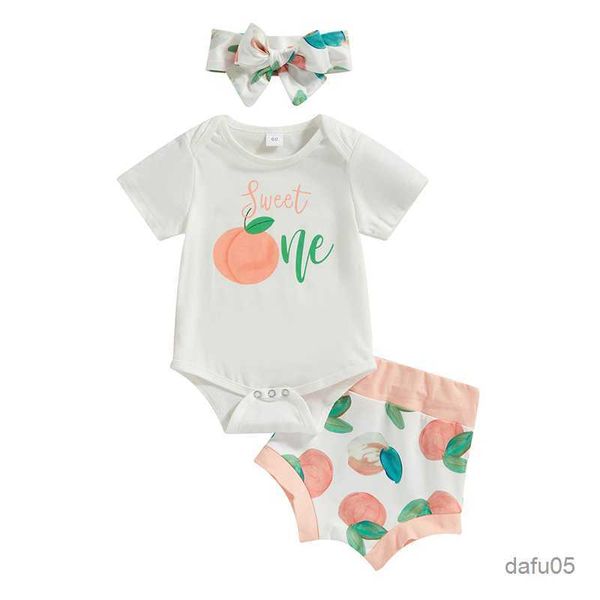 clothing sets baby girls summer outfit sets white short sleeve o neck romper + peach print shorts + headband r230814
clothing sets baby girls summer outfit sets white short sleeve o neck romper + peach print shorts + headband r230814