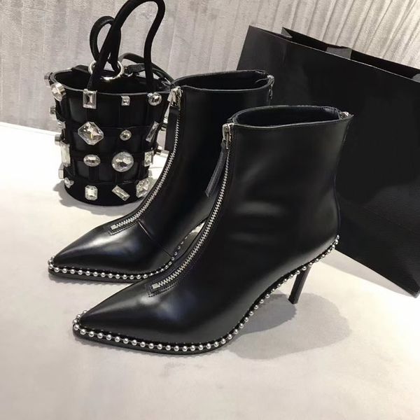 edition genuine leather bottom women's designer boots fashion pointed zipper steel ball high heels luxury show party wedding shoes size, Black
edition genuine leather bottom women's designer boots fashion pointed zipper steel ball high heels luxury show party wedding shoes size, Black