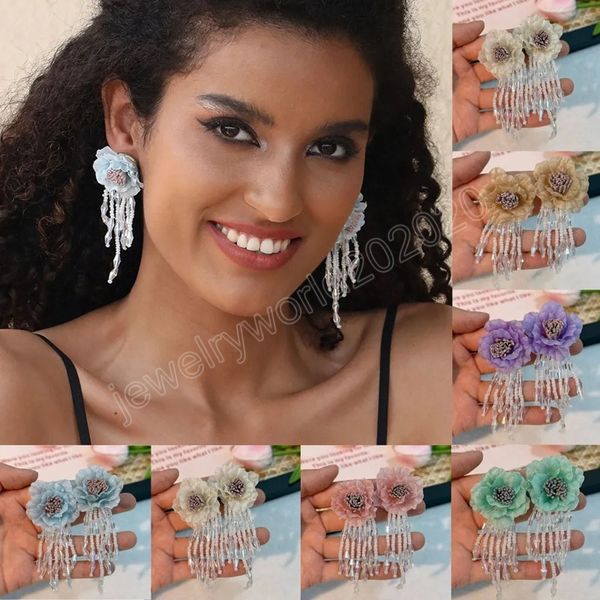 new handmade flower fabric earrings for fashion women original designer long fringe pearl dangle earrings jewelry wedding party, Silver
new handmade flower fabric earrings for fashion women original designer long fringe pearl dangle earrings jewelry wedding party, Silver