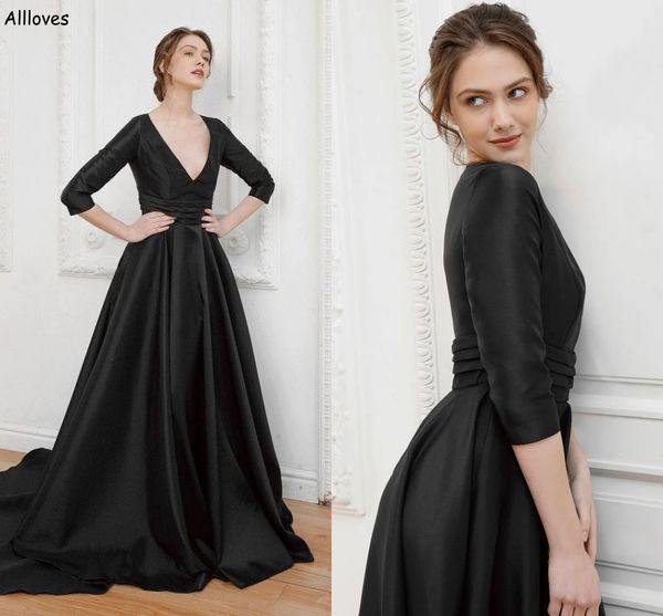 black satin classy a line evening party dresses deep v neck with 3/4 long sleeves elegant women formal occasion reception gowns court train, Black;red
black satin classy a line evening party dresses deep v neck with 3/4 long sleeves elegant women formal occasion reception gowns court train, Black;red