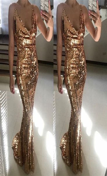 light rose gold mermaid prom dresses spaghetti straps vneck sleeveless sequined long prom dress glamorous fashion formal par4032295, Black
light rose gold mermaid prom dresses spaghetti straps vneck sleeveless sequined long prom dress glamorous fashion formal par4032295, Black