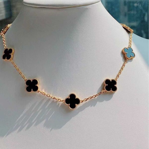 

Designer Four-leaf clover luxury top jewelry accessories for women Cleef Ten Flower Necklace High Version Lucky Gold Plated 18K Rose Gold Lock Bone Chain Black Agate