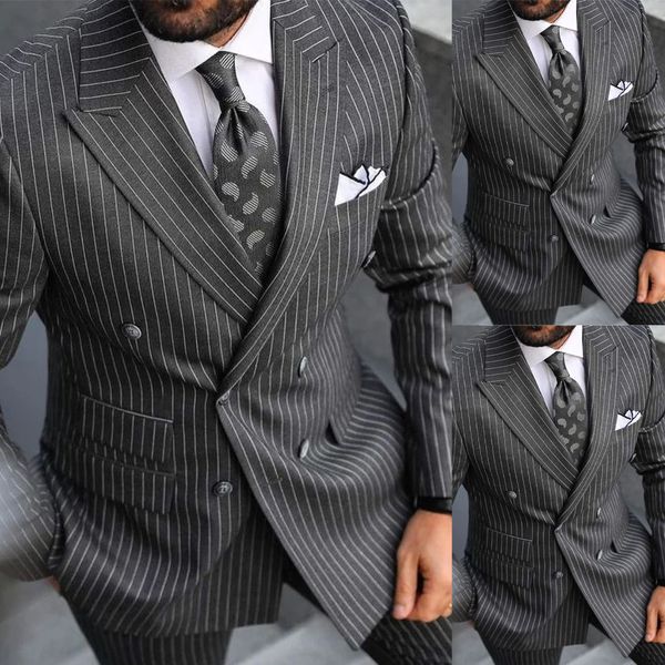 striped elegant men wedding 2 pcs suits double breasted tuxedos latest groom wear slim fit jacket trousers business customize, Black;gray
striped elegant men wedding 2 pcs suits double breasted tuxedos latest groom wear slim fit jacket trousers business customize, Black;gray