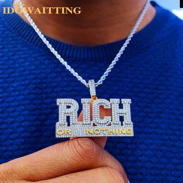 pendant necklaces arrive iced out 5a cubic zircconia hip hop bling men jewelry micro pave cz letters rich or nothing pendant necklace 230814, Silver
pendant necklaces arrive iced out 5a cubic zircconia hip hop bling men jewelry micro pave cz letters rich or nothing pendant necklace 230814, Silver