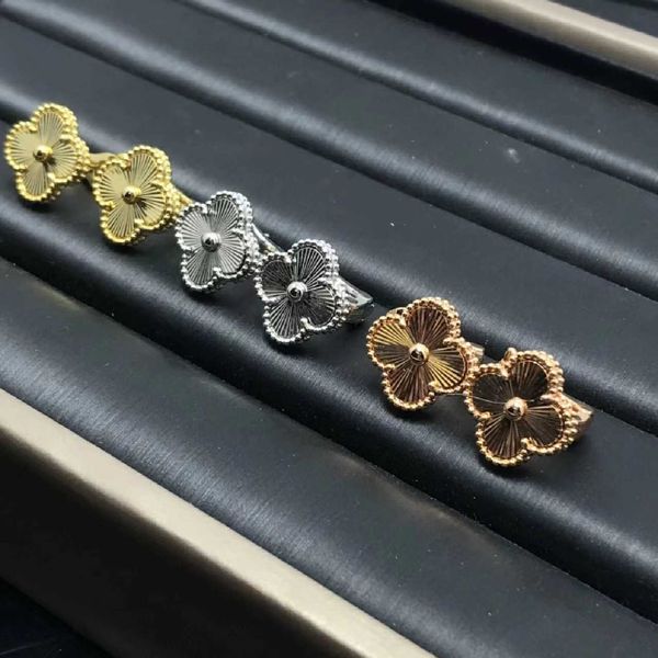 

Designer Four-leaf clover luxury top jewelry accessories for women Cleef High version lucky V gold plated 18K rose gold white fritillary red black agate earrings