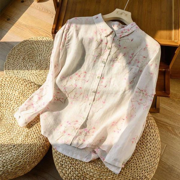 spring and summer hemp floral shirt for women artistic retro loose cotton printed top, White
spring and summer hemp floral shirt for women artistic retro loose cotton printed top, White