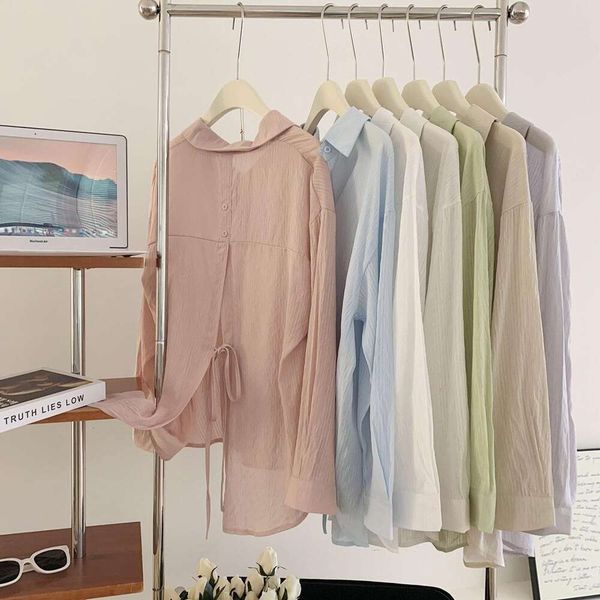 long sleeve shirt with back slits and straps. womens summer loose temperament dark striped air conditioning, White
long sleeve shirt with back slits and straps. womens summer loose temperament dark striped air conditioning, White