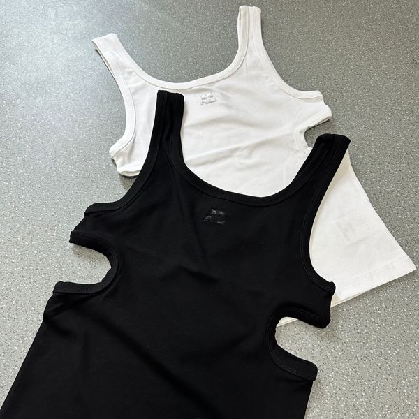 women's tanks designers embroidery color contrast waist hollow design slim round neck vest, White
women's tanks designers embroidery color contrast waist hollow design slim round neck vest, White