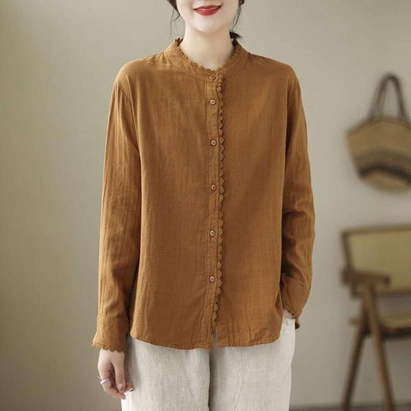 lace stitching cotton long sleeved shirt for women loose age reducing retro commuting, White
lace stitching cotton long sleeved shirt for women loose age reducing retro commuting, White
