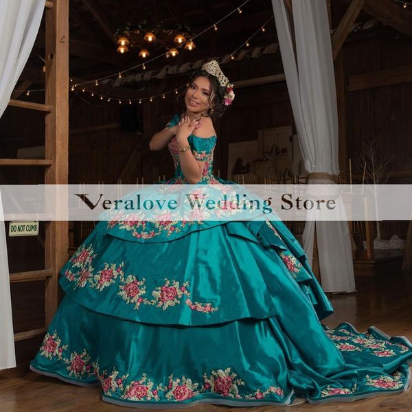 charro off shoulder quinceanera dresses beaded embroidery appliques ruffles puffy skirt corset mexican prom dance dress, Blue;red
charro off shoulder quinceanera dresses beaded embroidery appliques ruffles puffy skirt corset mexican prom dance dress, Blue;red