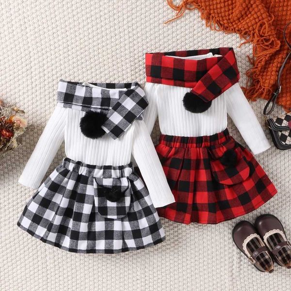 girls christmas suit autumn and winter knitted long-sleeved plaid wool ball skirt scarf warm children's 2-piece sets, White
girls christmas suit autumn and winter knitted long-sleeved plaid wool ball skirt scarf warm children's 2-piece sets, White