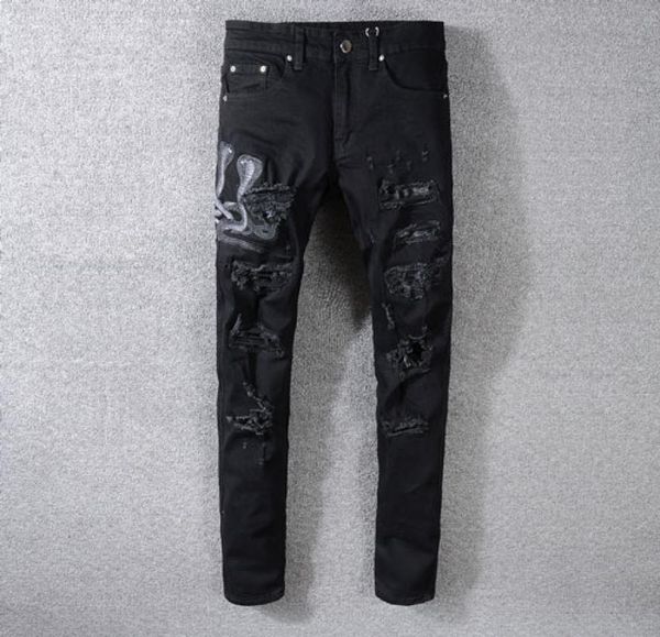 american street style fashion men039s jeans slim fit snake embroidery punk ripped designer streetwear hip hop11262079, Blue
american street style fashion men039s jeans slim fit snake embroidery punk ripped designer streetwear hip hop11262079, Blue